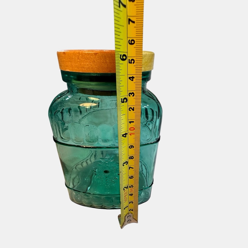 Vintage Turquoise Triangle Shaped Set Of Three Canister Set With Embossed Design - Picture 6 of 10